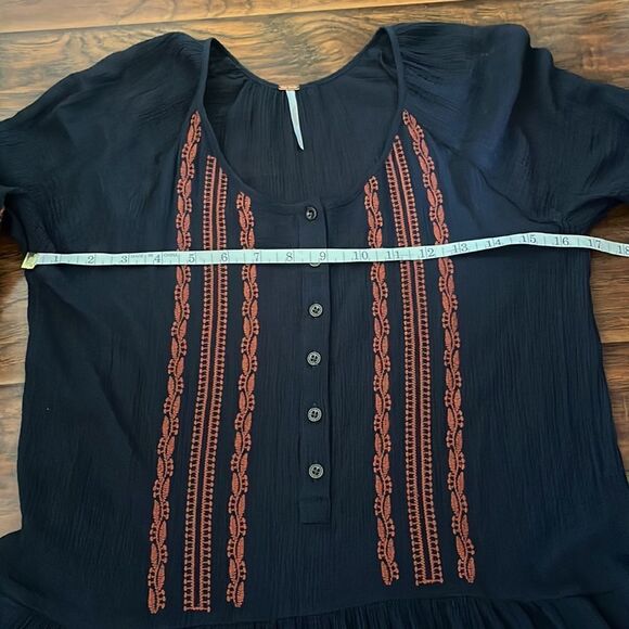 Free People Blue & Orange Embroidered Dress Boho Contemporary Feminine Casual - Picture 9 of 16